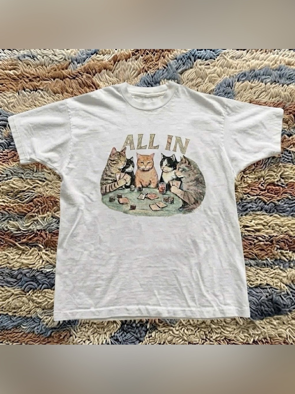 Vintage White Cat Poker 'All In' Graphic Tee